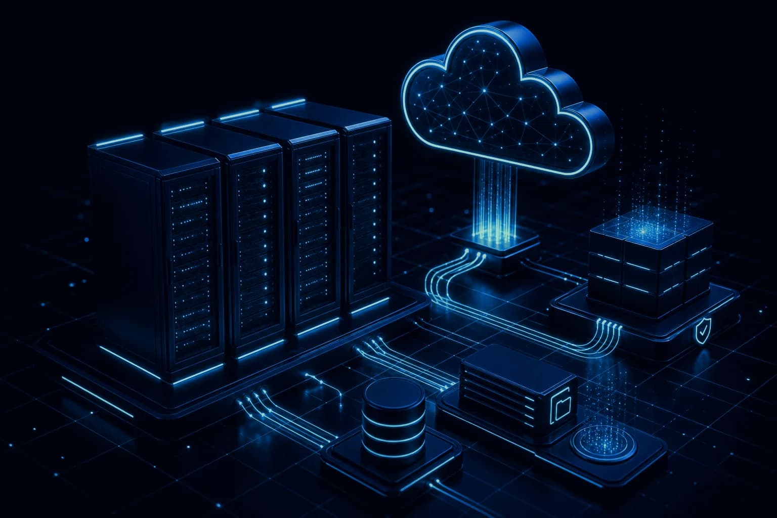 Servidores cloud conectados por fibra